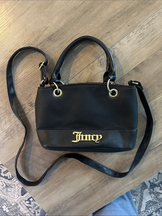 Juicy Couture Handbags - Vintage - Juicy Couture Black Pebbled Crossbody Satchel with Gold Logo